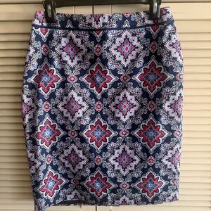 Talbots Blue White Red Medallion Print Golf Pencil Skirt
